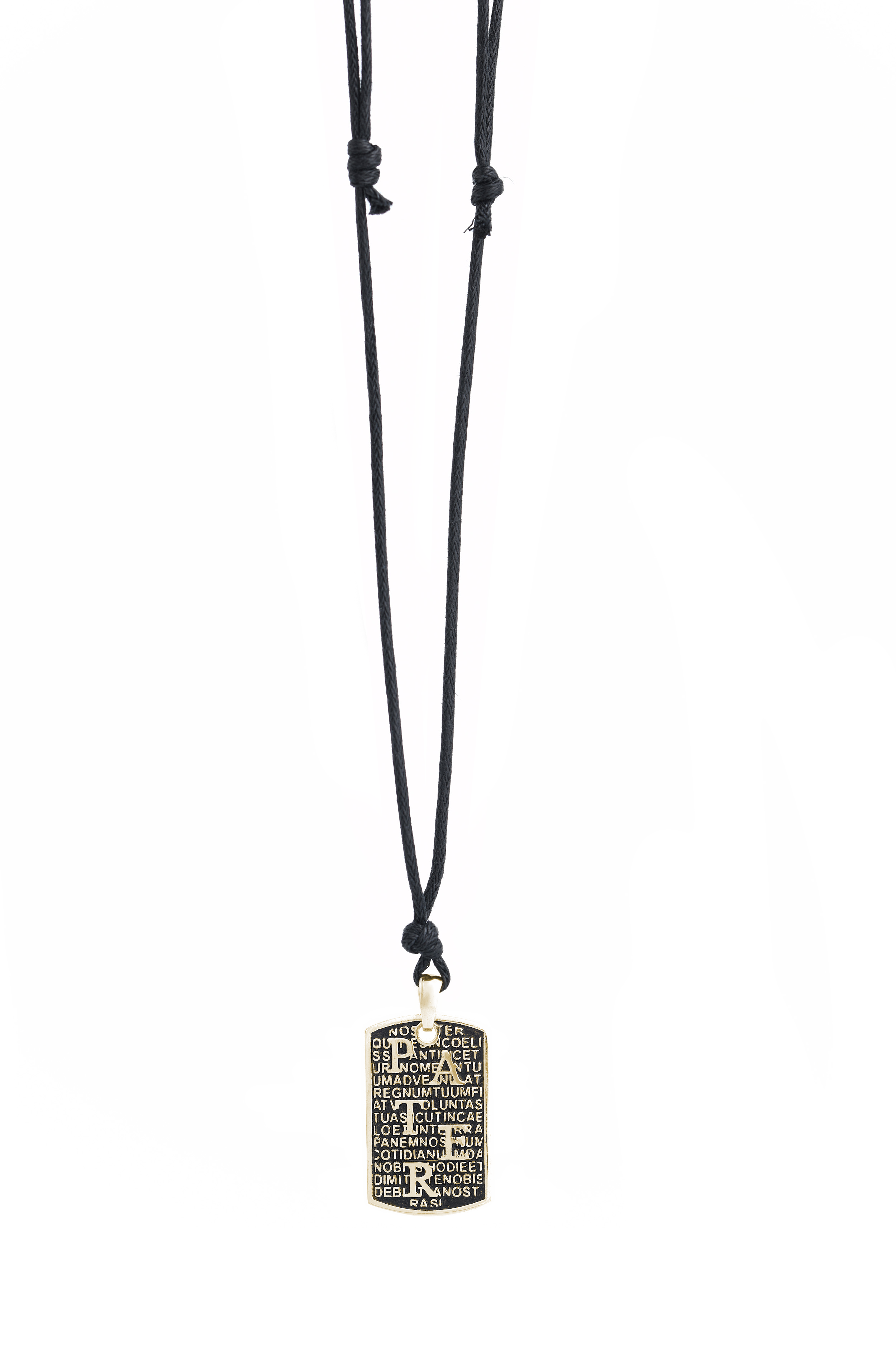 PATER necklace in 925° platinum-plated silver with black cord (AGI263 C-O)